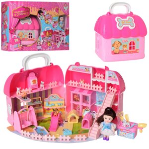 Будиночок для ляльок QL045-2 Будиночок з меблями і лялькою пластмасовий рожевий