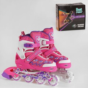Дитячі Розсувні Ролики 69022-M Best Roller розмір 35-38 колеса PU / переднє світло / рожеві для дівчинки