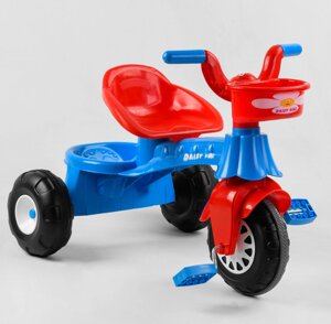 Дитячий триколісний велосипед Pilsan 07-140 З КОШИКОМ / пластикові колеса з прогумованою накладкою / синій