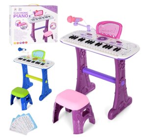 Дитячий синтезатор-піаніно на ніжках 8808-9 зі стільчиком і Мікрофоном / 37 клавіш / 2 кольори**