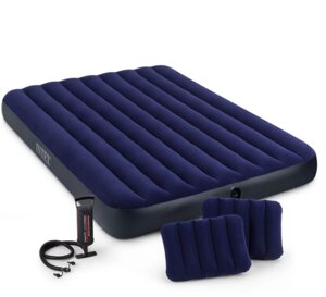 Надувний велюр матрац-ліжко INTEX 64765 синій з ножним насосом**
