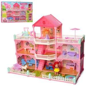 Будиночок для ляльок VC6017 ляльковий Дім триповерховий з двома ляльками і меблями / 169 предметів**