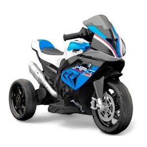 Дитячий електромобіль мотоцикл трицикл JT5008L-4 BMW на пластикових колесах / шкіряне сидіння / синій