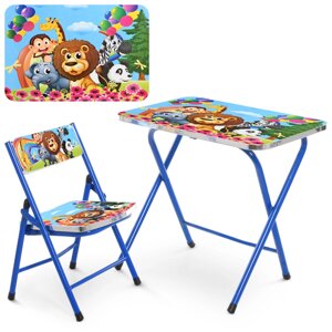 Дитячий столик зі стільчиком Bambi A19-ZOO Зоопарк синій складаний**