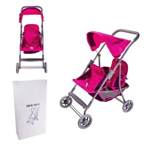 Коляска прогулянкова для ляльки 9618-G Лялькова коляска двомісна з багажної кошиком рожева
