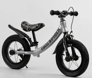 Беговел (велобіг від) дитячий алюмінієвий Corso 67431 Spider з ручним гальмом і підніжкою / колеса 12д сірий