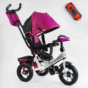 Велосипед коляска триколісний Best Trike 3390/10-777 на надувних колесах/ ФАРА з USB / малиновий для дівчини