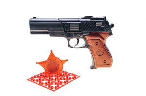 Шахаб Голд іграшковий пістолет з пістонами і нагрудний значок 282