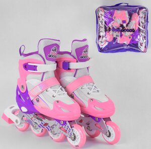 Дитячі Розсувні Ролики 60023-M Best Roller розмір 34-37 колеса PVC / переднє світло / рожеві для дівчинки