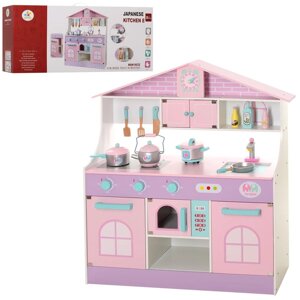 Дитячий ігровий набір дерев'яна кухня MD 2257 плита посуд мийка духовка / колір рожевий **