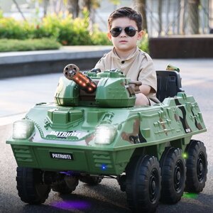 Дитячий двомісний електромобіль Військовий ТАНК M 4862BR-5 з MP3 з музикою та світловими ефектами / зелений