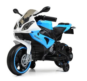 Дитячий електромобіль мотоцикл трицикл Bambi M 4103-1-4 BMW зі світними колесами / біло-синій **