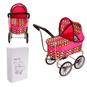 Коляска зимова люлька для ляльки 9678 Лялькова коляска на великих колесах з багажної кошиком рожева