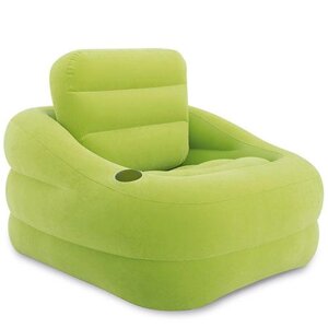 Велюрове надувне крісло Intex 68586 зі спинкою та підстаканником / розмір 97 x 107 x 71см / зелене