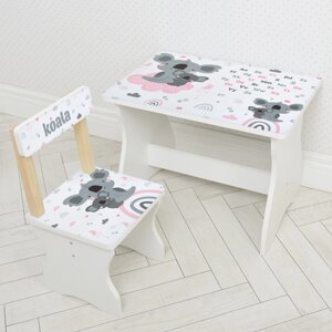 Дитячий дерев'яний столик зі стільчиком Bambi 504-115(EN) / Малюнок Коала і англ. алфавіт / колір білий**