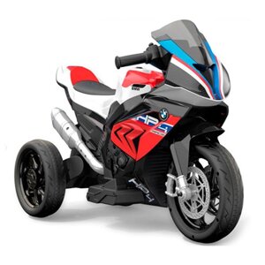 Дитячий електромобіль мотоцикл трицикл JT5008L-3 BMW на пластикових колесах / шкіряне сидіння / червоний