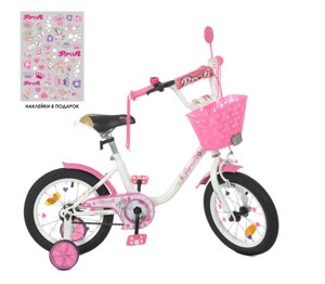 Велосипед дитячий двоколісний PROFI Y1485-1 Ballerina 14 дюймів з кошиком біло-рожевий **