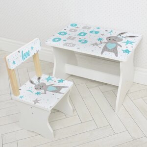 Дитячий дерев'яний столик зі стільчиком Bambi 504-113 / Малюнок Зайчик / колір білий**