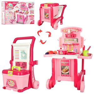 Дитячий ігровий набір кухня велика 008-927 валізу на колесах посуд продукти рожева**