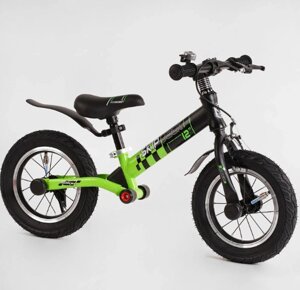 Біговел (велобіг) дитячий сталева рама Corso "Skip Jack" 95112 з амортизатором колеса 12 дюймів чорно-зелений