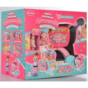 Дитячий ігровий набір супермаркет QL0442 візок з продуктами, лялькою і аксесуарами рожева