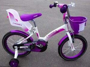 Дитячий велосипед для дівчаток з кошиком і кріслом для ляльки KIDS BIKE CROSSER-3 колеса 16 дюймів рожевий