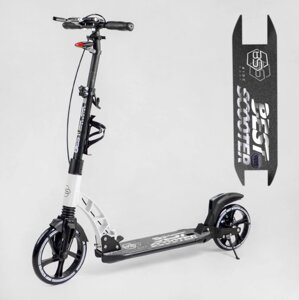 Самокат складаний двоколісний Best Scooter 10041-W з флористою амортизаторами та дисковим гальмом / білий