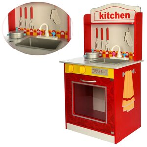 Дитячий ігровий набір дерев'яна кухня велика MD 1207 плита посуд червона