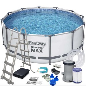 Каркасний круглий басейн Bestway 56420 (366х122см) зі сходами тентом і картриджних фільтр-насосом