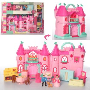 Будиночок для ляльок Замок 16830 з меблями і фігурками, є музика і світло пластмасовий рожевий