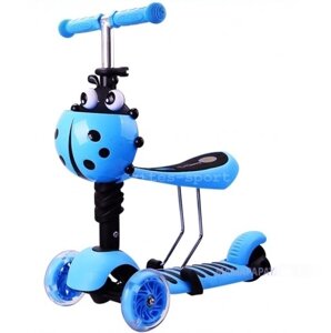 Самокат-беговел mini Scooter 3в1 (блакитний) сидіння, кошик, светящ. колеса***