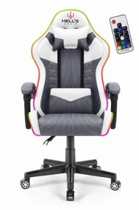 Комп'ютерне крісло Hell's Chair HC-1004 White-Grey LED (тканина)