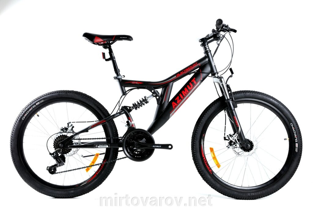 Підлітковий спортивний велосипед AZIMUT Blackmount 24 GFRD чорно-червоний від компанії Мір товарів - фото 1