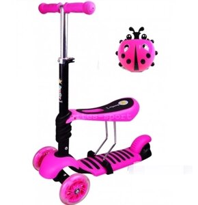 Самокат-беговел mini Scooter 3в1 (рожевий) сидіння, кошик, светящ. колеса.