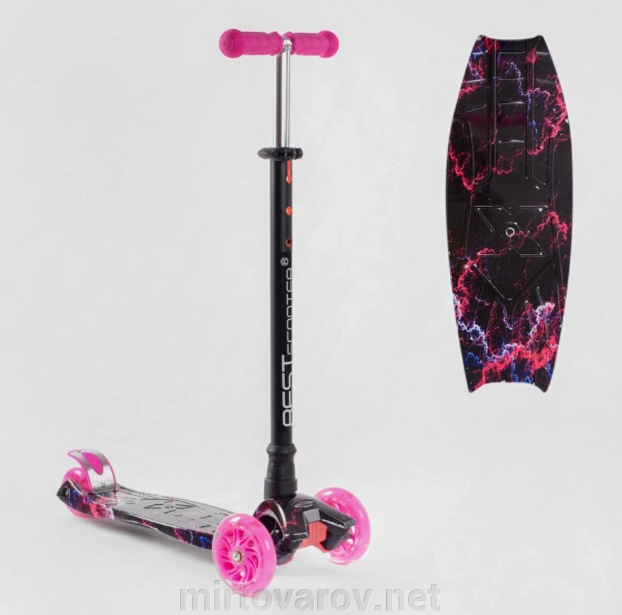 Самокат дитячий триколісний 779-2019 MAXI Best Scooter пластмасовий/підсвітка коліс/рожевий для дівчинки від компанії Мір товарів - фото 1