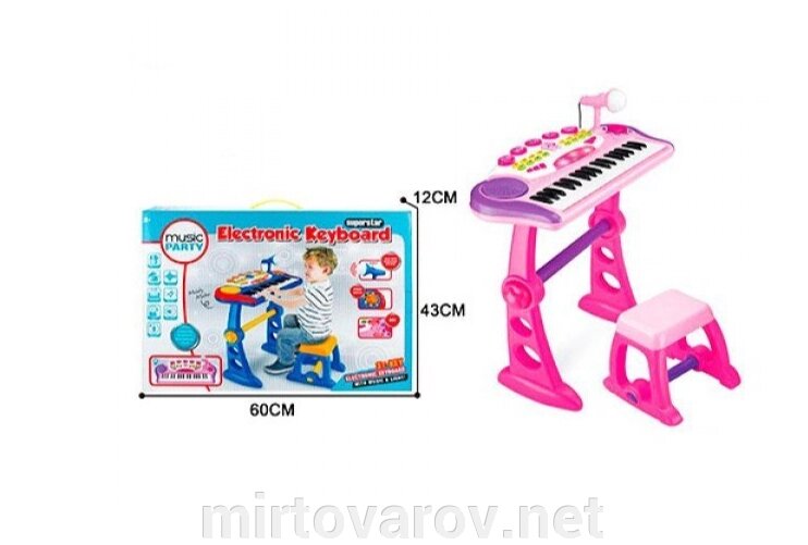 Синтезатор з мікрофоном і ПІД стільчиком-30 рожевий і синій від компанії Мір товарів - фото 1