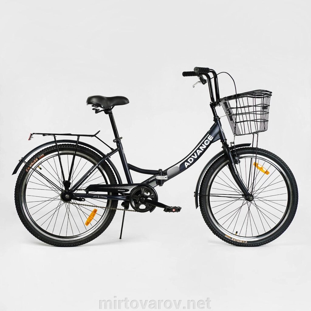 Складаний велосипед Corso 24 дюймів Advance AD-24367 одношвидкісний, передній кошик, багажник від компанії Мір товарів - фото 1