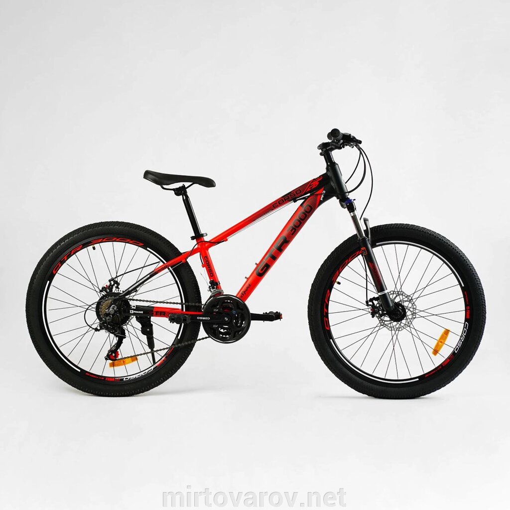 Спортивний алюмінієвий велосипед CORSO «GTR-3000» 26 дюймів GT-26025 обладнання Shimano 21 швидкість червоний від компанії Мір товарів - фото 1