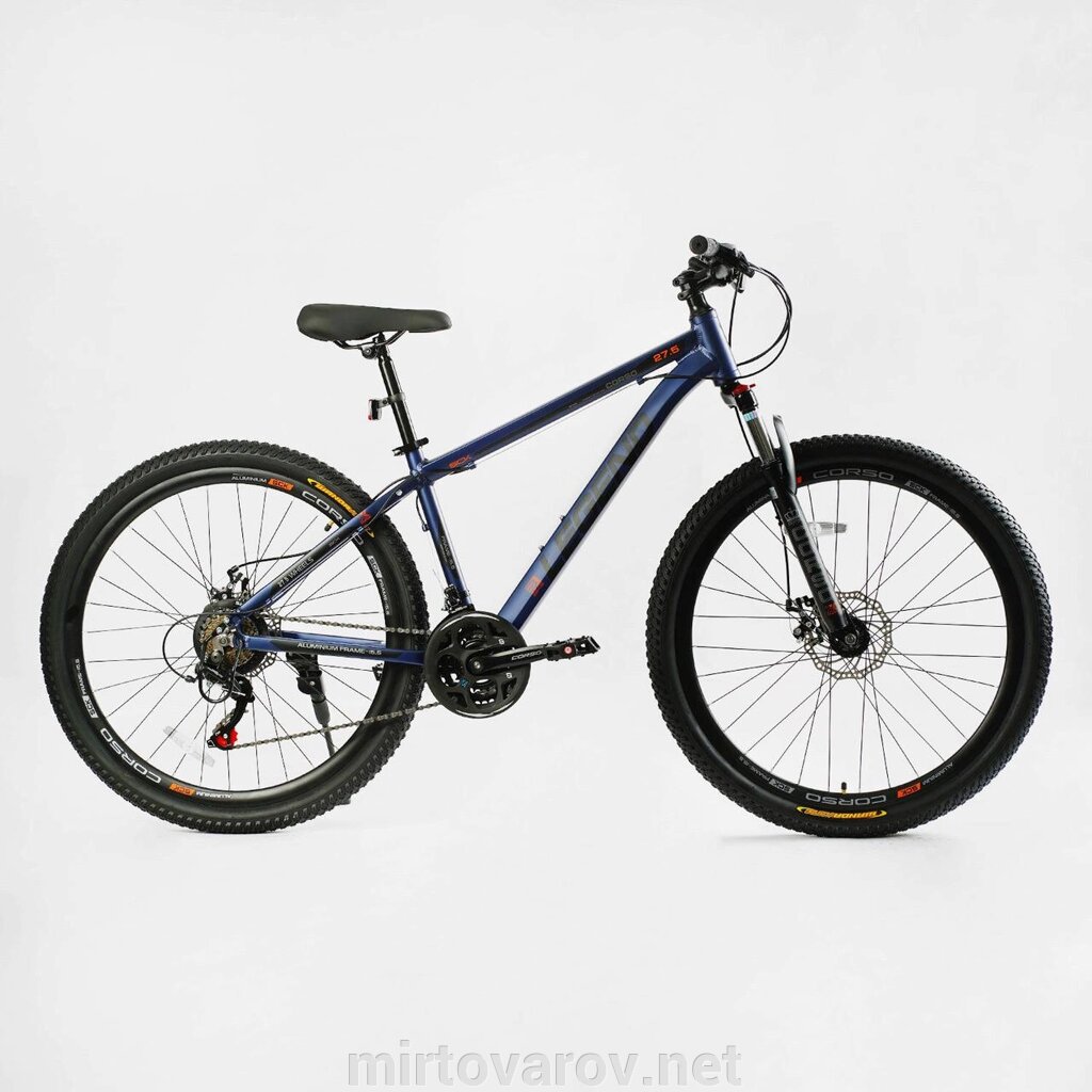 Спортивний алюмінієвий велосипед Corso «Legend» 27,5 дюймів LG-27506 перемикачі Shimano, 21 швидкість синій від компанії Мір товарів - фото 1