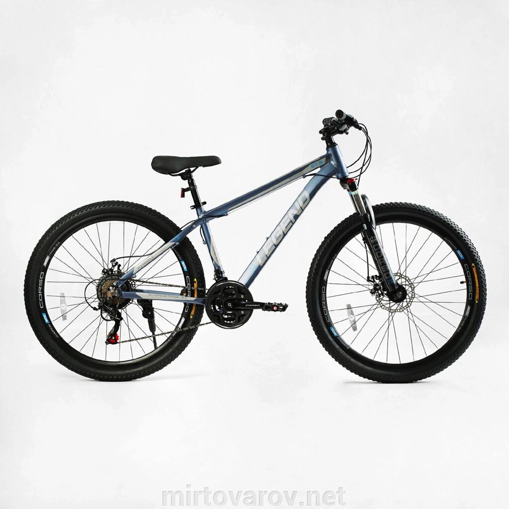 Спортивний алюмінієвий велосипед Corso «Legend» 27,5 дюймів LG-27754 перемикачі Shimano, 21 швидкість синій від компанії Мір товарів - фото 1