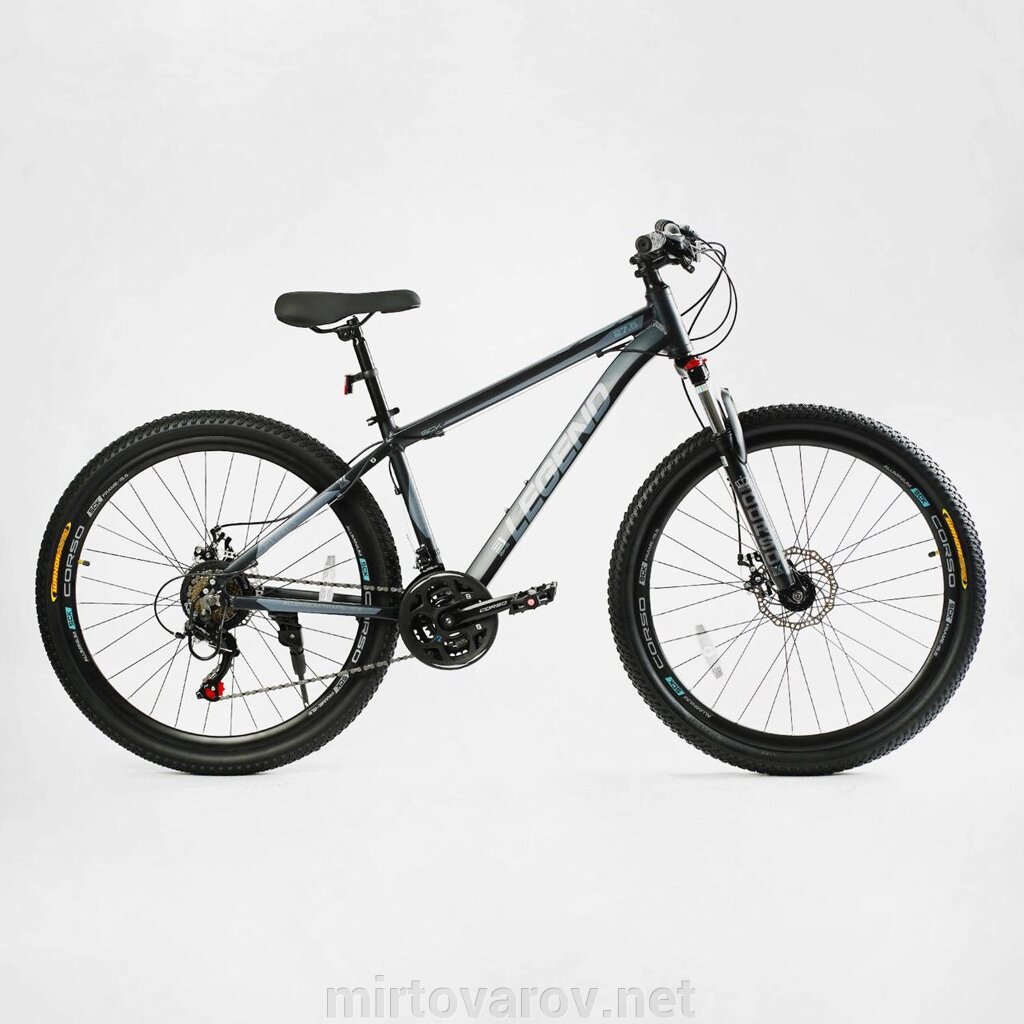 Спортивний алюмінієвий велосипед Corso «Legend» 27,5 дюймів LG-27963 перемикачі Shimano, 21 швидкість сірий від компанії Мір товарів - фото 1