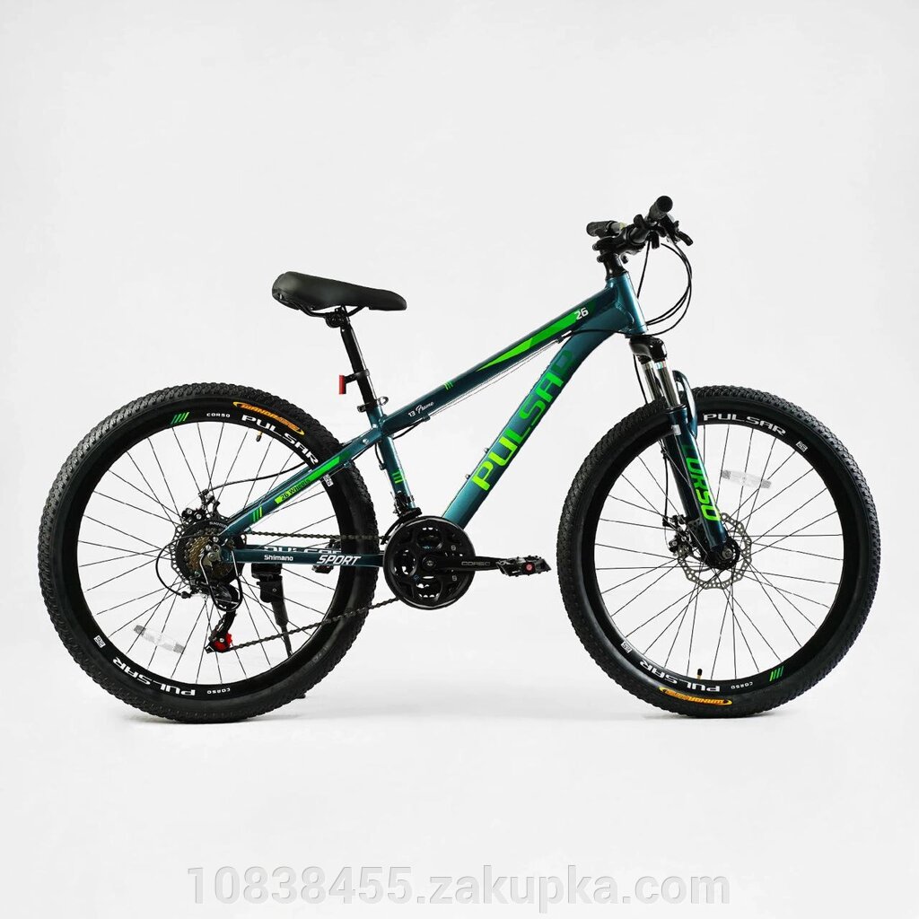 Спортивний алюмінієвий велосипед CORSO "PULSAR" 26 дюймів PL-26298 обладнання Shimano 21 швидкість зелений від компанії Мір товарів - фото 1