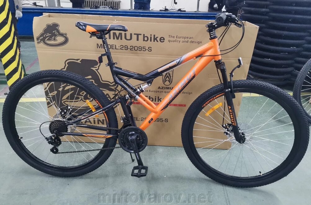 Спортивний гірський двопідвісний велосипед AZIMUT SCORPION колеса 24д FRD диск. гальма і амортизатор /помаранчевий від компанії Мір товарів - фото 1