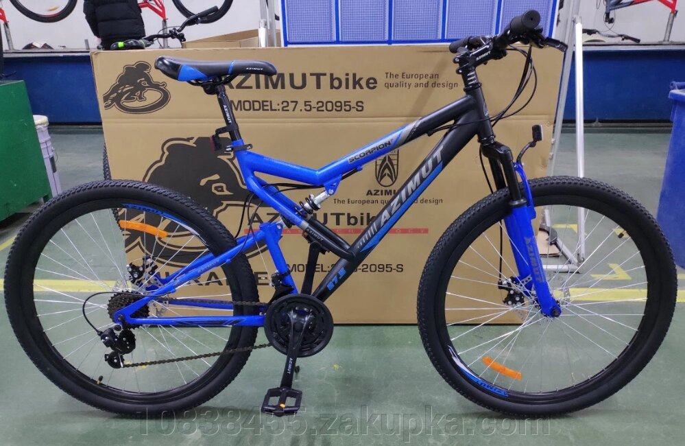 Спортивний гірський двопідвісний велосипед AZIMUT SCORPION колеса 24д FRD диск. гальма і амортизатор / синій від компанії Мір товарів - фото 1
