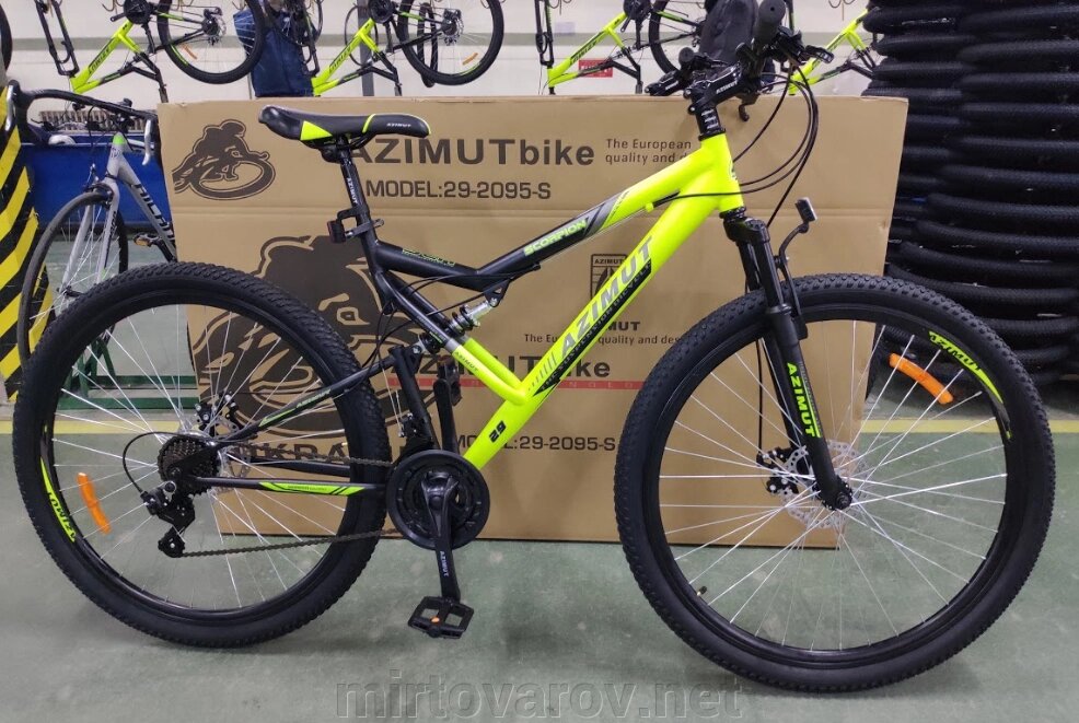 Спортивний гірський двопідвісний велосипед AZIMUT SCORPION колеса 24д GFRD / амортизатор / SHIMANO / жовтий від компанії Мір товарів - фото 1