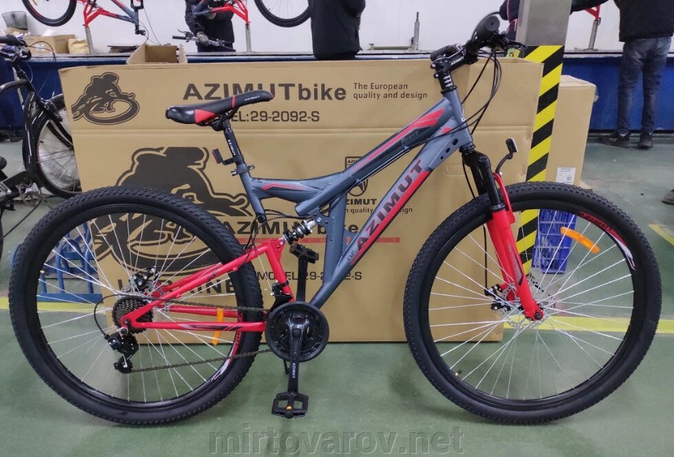 Спортивний гірський велосипед AZIMUT POWER колеса 26 дюйма GFRD / SHIMANO / з амортизатором / сіро-червоний від компанії Мір товарів - фото 1
