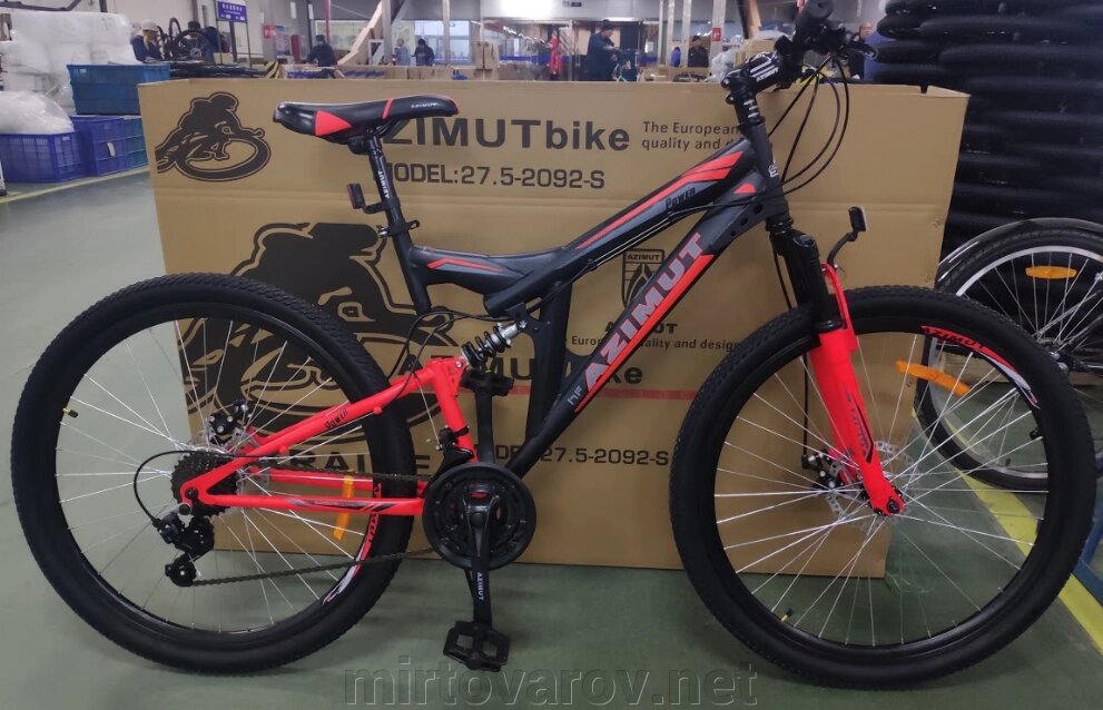 Спортивний гірський велосипед AZIMUT POWER колеса 26 дюйми GFRD / SHIMANO / з амортизатором / чорно-червоний від компанії Мір товарів - фото 1