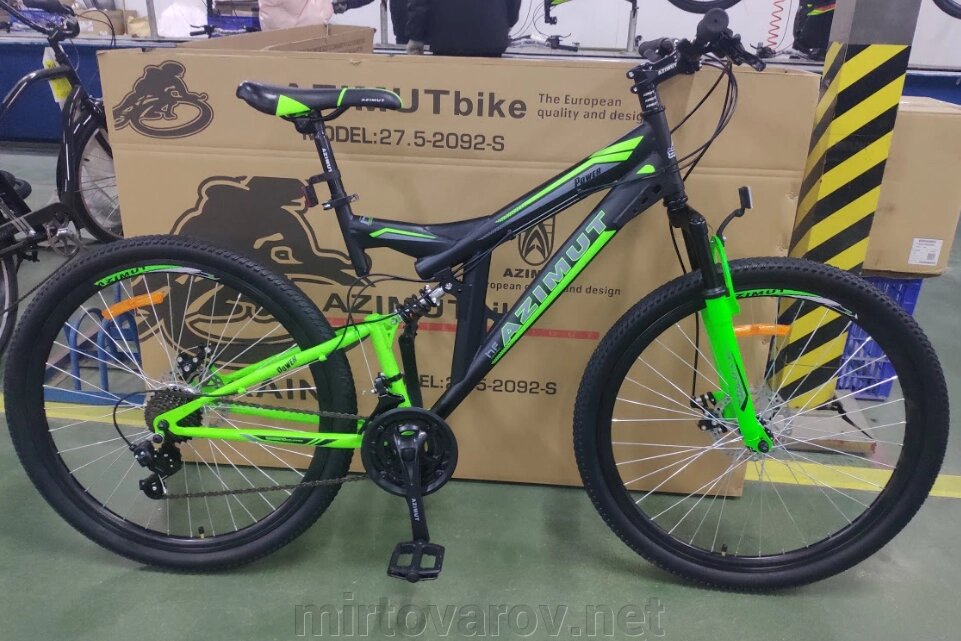 Спортивний гірський велосипед AZIMUT POWER колеса 26 дюйми GFRD / SHIMANO / з амортизатором / зелений від компанії Мір товарів - фото 1