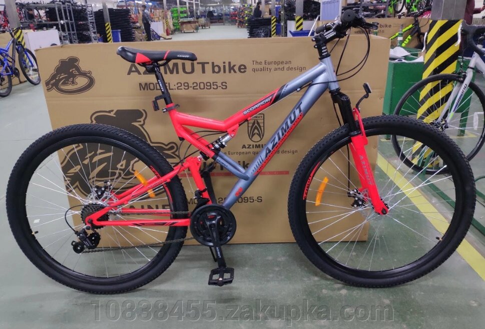 Спортивний гірський велосипед AZIMUT SCORPION колеса 26 дюймів FRD /амортизатор і дискові гальма /сіро-червоний від компанії Мір товарів - фото 1