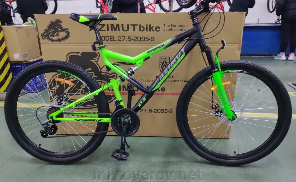 Спортивний гірський велосипед AZIMUT SCORPION колеса 26 дюймів FRD / амортизатор і дискові гальма / зелений від компанії Мір товарів - фото 1